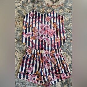 Victoria’s Secret gorgeous Silky Satin cami & shorts Set Stripe Floral Medium
